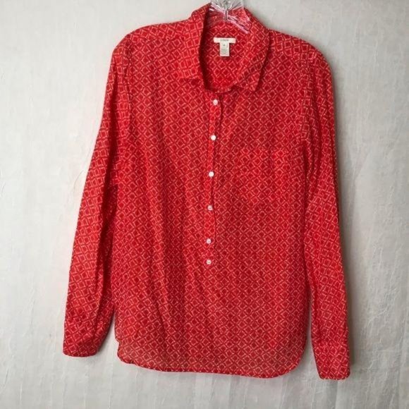 J Crew Red Coral Medium Charise Ikat Print Top - Picture 1 of 10